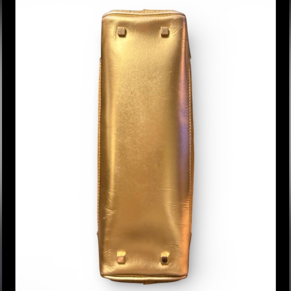 1 TIME ONLY GUCCI RARE Vintage Metallic Gold GG Canvas Bowler Bag Satchel + COA - Picture 7 of 12